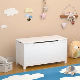 Kids Wooden Toy Box with Safety Hinged Lid for Ages 3+ (White)