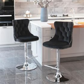 Swivel Velvet Barstools Adjustable Seat, Height from 25-33 Inches, Black