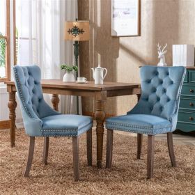 2 Pcs Set Contemporary Velvet Upholstered Dining Chairs, Light Blue