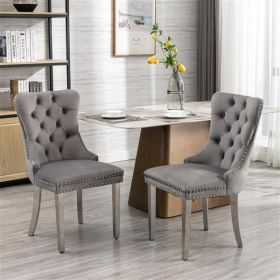 High-end Tufted Solid Wood Velvet Dining Chair with Stainless Steel Legs