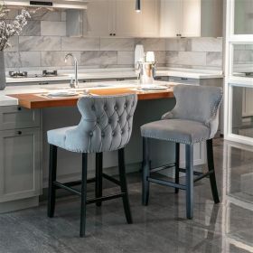 Contemporary Velvet Upholstered Wing-Back Barstools