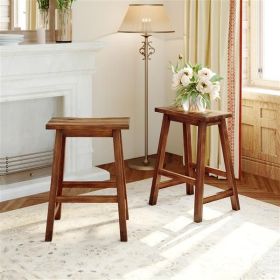 Rustic 2-piece Counter Height Wood Dining Stools for Small Places, Walnut