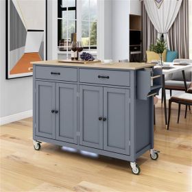 Kitchen Island Cart with Solid Wood Top and Locking Wheels, Grey Blue