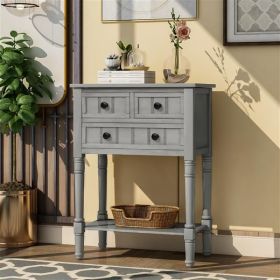 Narrow Console Table with Three Drawers (Gray Wash)