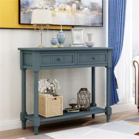 Console Table with Two Drawers and Bottom Shelf (Navy)