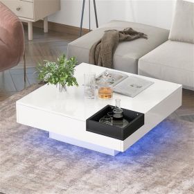 Minimalist Design Square Coffee Table, LED Lights, Remote Control