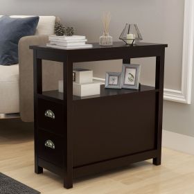 Narrow Nightstand With Two Drawers And Open Shelf