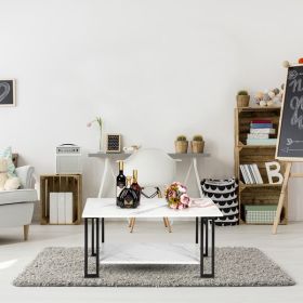 2 Layers Thick Marble Rectangle Coffee Table, White Top