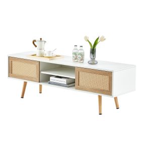 55.12" Rattan TV Cabinet, White