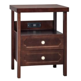 Wood Nightstand with 2 Drawer and USB Ports