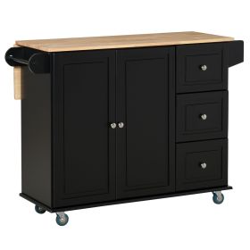 Mobile Kitchen Island with Drop Leaf, Storage, Black