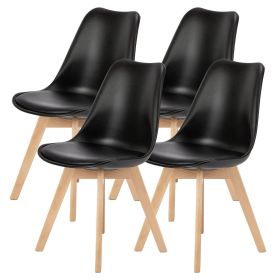 Set of 4 Leather Upholstered Dining Chairs, Black