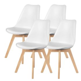 Set of 4 Leather Upholstered Dining Chairs with Wood Legs, White