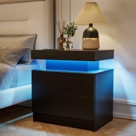 LED Bedside Table Nightstand Cabinet with 2 Drawers (Black)