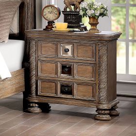 Transitional Rustic Natural Tone Nightstand, 3-Drawers Bronze Round Knobs