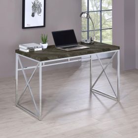 Rustic Gray Herringbone and Chrome Writing Desk