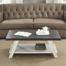 Athens Contemporary Two-Tone Wood Shelf Coffee Table, Weathered Charcoal/Beige