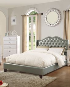 Full Size Silver Faux Leather Upholstered Wingback Design Bed Frame Headboard