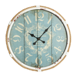 DecMode Coastal Turquoise White Metal Round Wall Clock