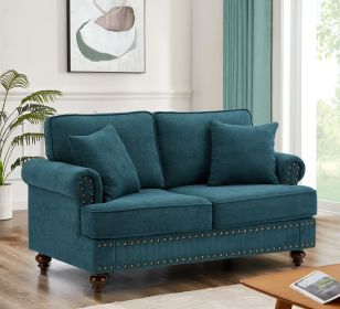 61" Green Chenille Sofa Couch with Brown Legs