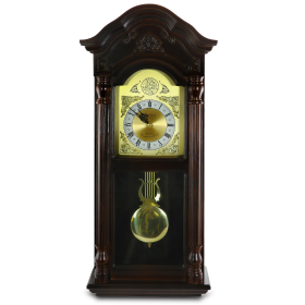 Bedford Clock Collection 25.5" Antique Mahogany Cherry Oak Chiming Wall Clock