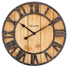 Westclox Natural Wood Grain, Iron Finish Analog Wall Clock