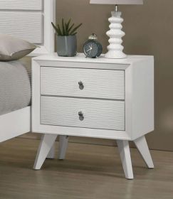 Contemporary White Color Nightstand, 2-Drawers with Bronze Round Knobs