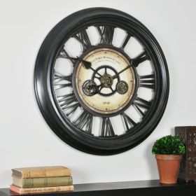 FirsTime & Co. Black Industrial Gearworks Wall Clock