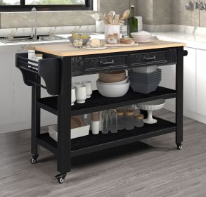 Rolling Kitchen Island with Storage, Solid Oak Wood Top