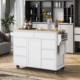 K&K Store Kitchen Cart with Rubber Wood Countertop