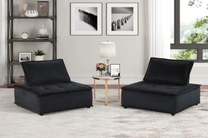 Anna 40" Set of 2 Black Velvet Armless Lounge Chair