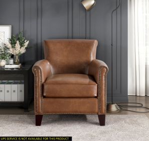 1 Pc Traditional Brown Leather Accent Chair with Nail Head Trim