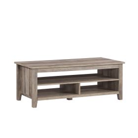 Coastal Grooved Panel Coffee Table with Lower Shelf, Grey Wash