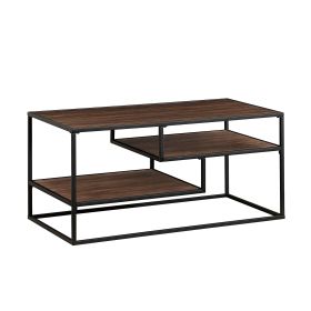 Contemporary Two-Tone Metal Coffee Table, Dark Walnut