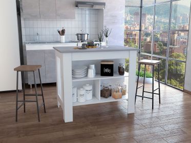 DEPOT E-SHOP Delos Kitchen Island, White/Ibiza Marble