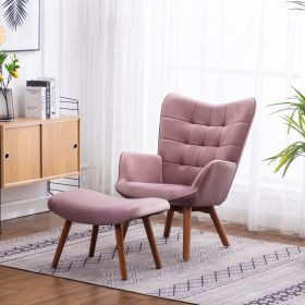 Leiria Contemporary Silky Velvet Accent Chair with Ottoman, Mauve