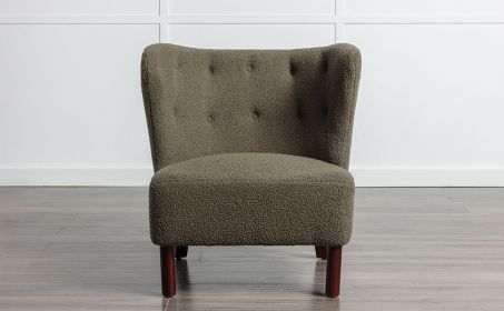 Upholstered Armless Lambskin Sherpa Single Chair with Wooden Legs