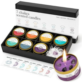 Chakra Candles with Crystals, Set of 7 Scented Candles with Essential Oils