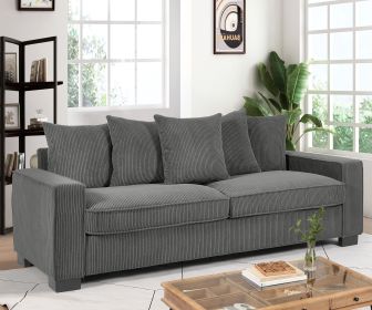 Luxe Corduroy Sofa with 5 Matching Toss Pillows, Gray