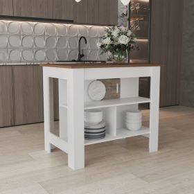 Kitchen Island with 3 Shelves, White/Mahogany