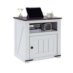 Farmhouse Square Nightstand with USB Ports and Outlets, White