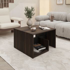 Dark Oak and Black Coffee Table with Open Storage