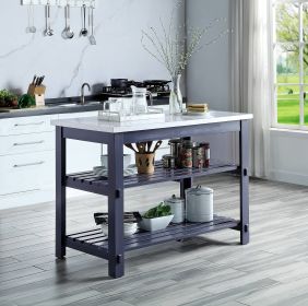 Enapay Marble Top & Gray Finish Kitchen Island