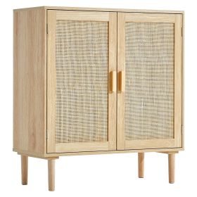 Rattan Sideboard Cabinet with 2 Magnetic Doors, Adjustable Shelves, Natural