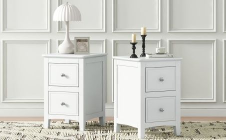 Set of 2, Modern White Nightstand, with 2 Drawers