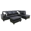 Black Faux Leather Living Room with Ottoman