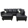 Black Faux Leather Living Room with Ottoman