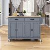 Kitchen Island Cart with Solid Wood Top and Locking Wheels, Grey Blue