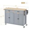 Kitchen Island Cart with Solid Wood Top and Locking Wheels, Grey Blue