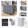 Kitchen Island Cart with Solid Wood Top and Locking Wheels, Grey Blue